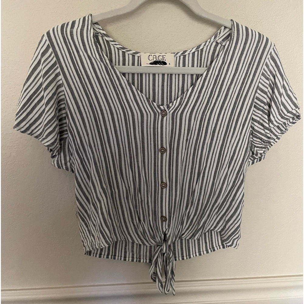 Grey and white striped blouse